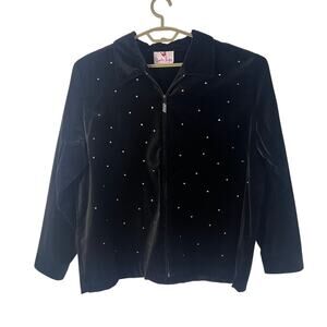 Quacker Factory Black Velour Rhinestone Jacket Plus Size ~XL Y2K Glam